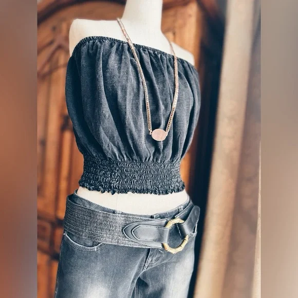 Urban Outfitters Smocked Acid Wash Tube Top Charcoal NWT - Picture 3 of 8